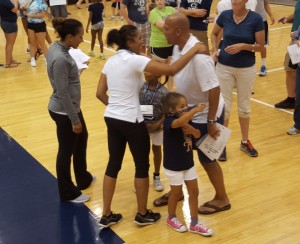 Salima Rockwell greets James Franklin after Stony Brook match