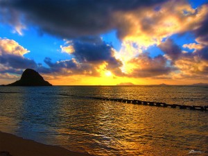 Early morning on the beach at Kualoa Regional Park, Hawaii